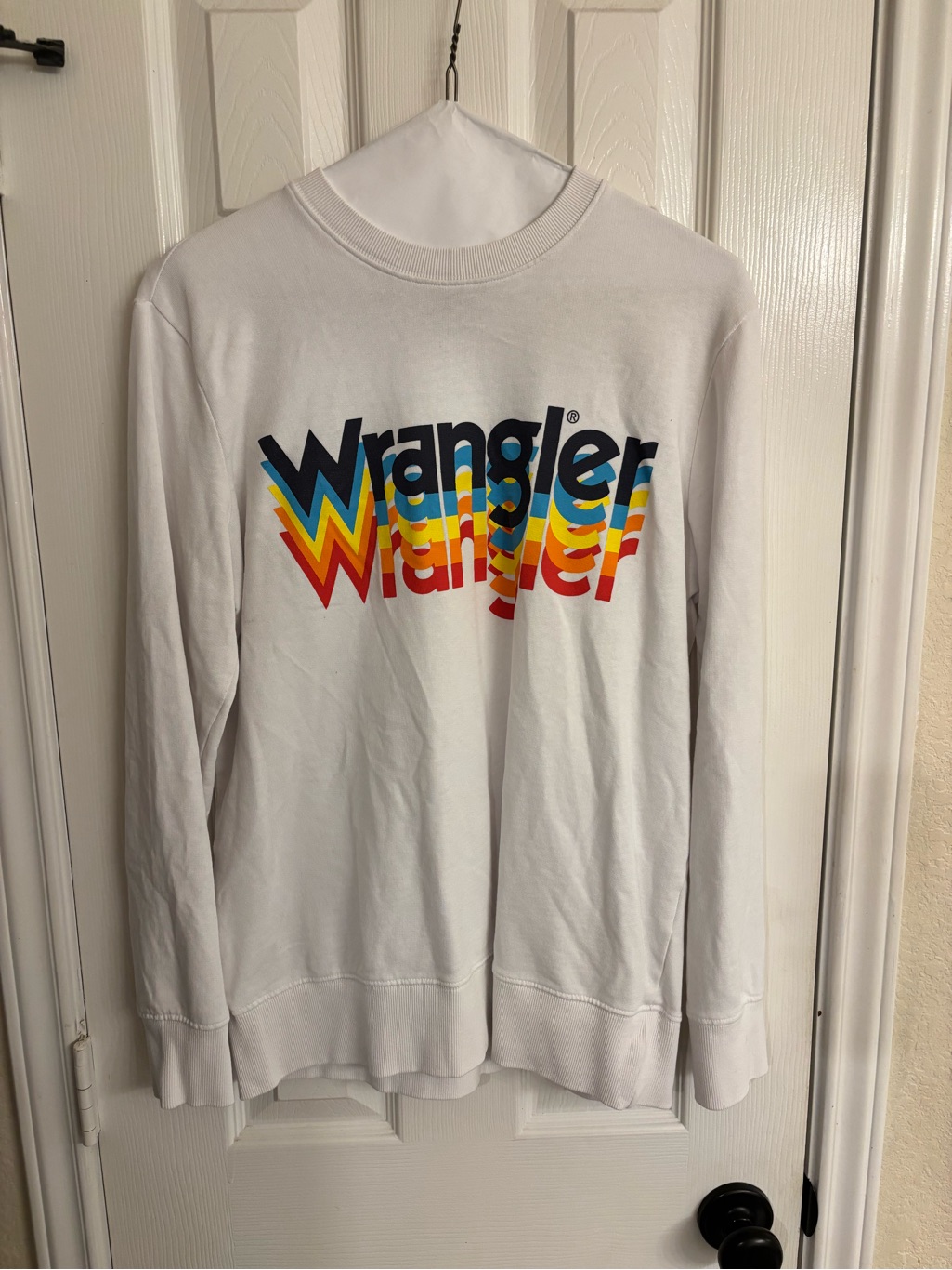 Wrangler Rainbow Retro Logo Crewneck Sweatshirt White Size S Graphic Pullover